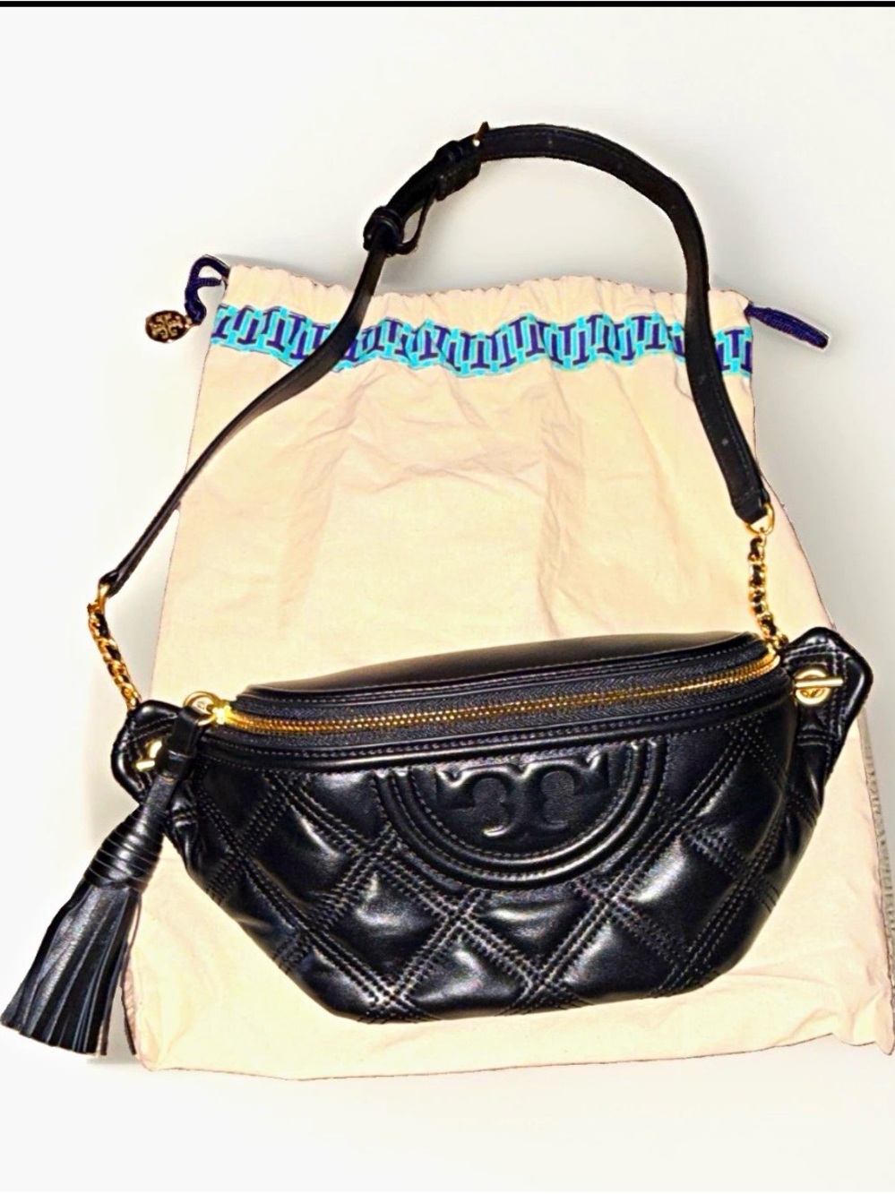 TORY BURCH NWT MSRP $324 Black Quilted Soft Leather Shoulder/Belt Bag
